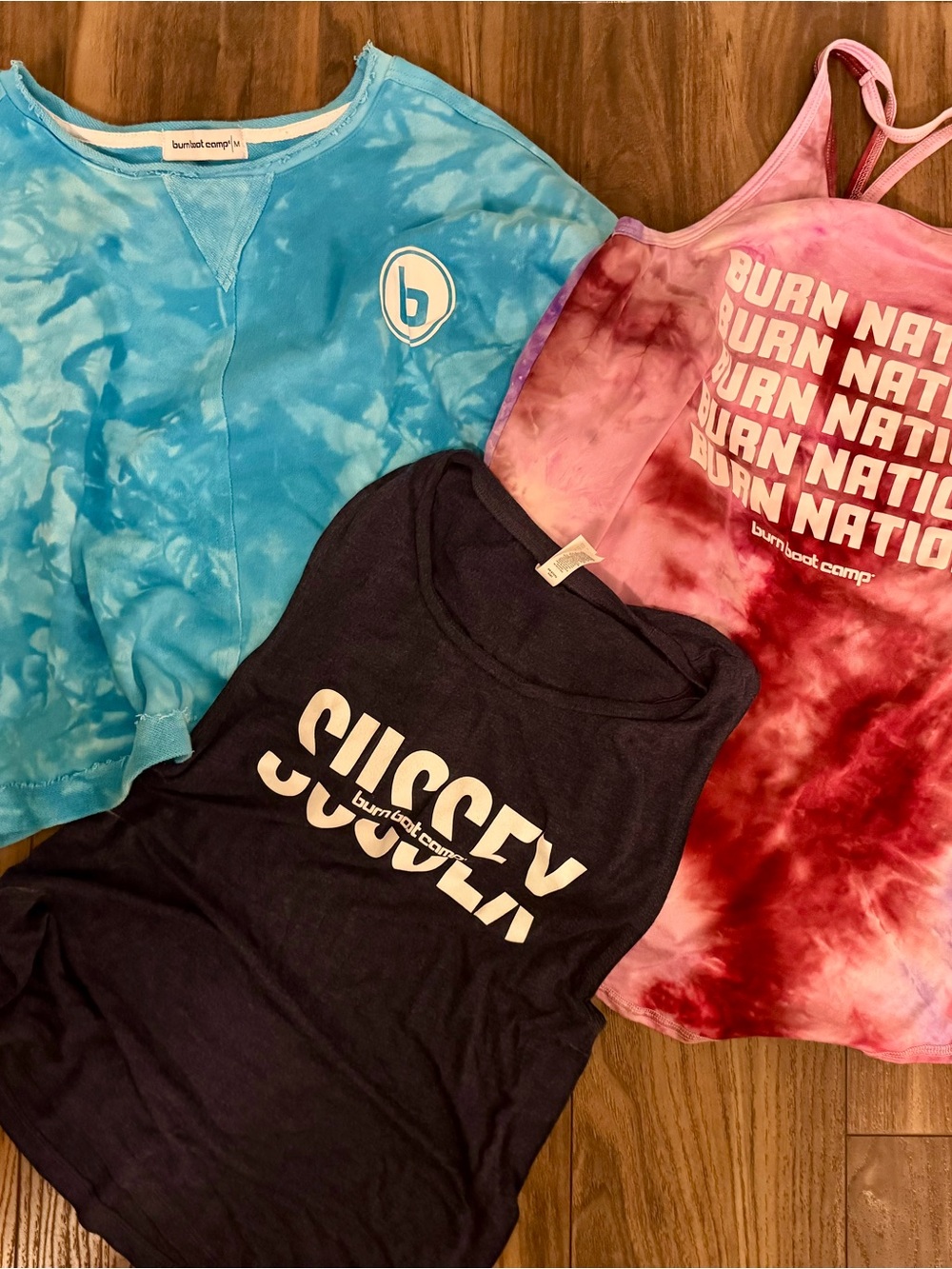Burn Boot Camp Tie-Dye oversized sweatshirt crop med & L tank Set - navy and red